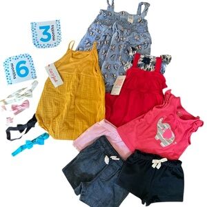 3-6 months baby girl clothing lot summer infant girl out fits and hair bows
